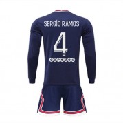 Paris Saint Germain PSG Barn 2021-22 Draktsett fotball Sergio Ramos 4 Hjemmedrakter Langermet